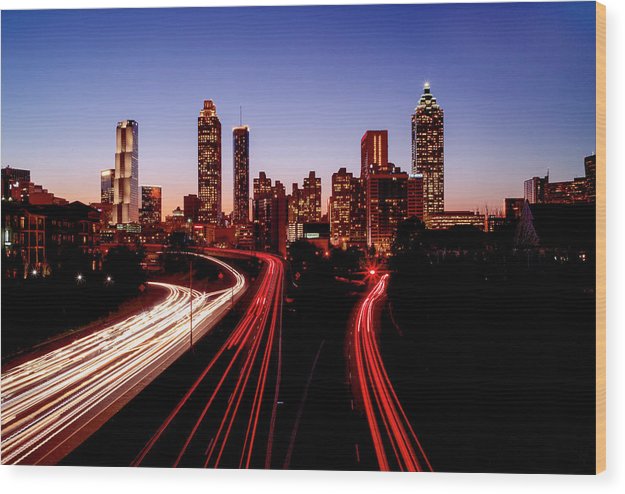 Atlanta At Night - Wood Print - SEVENART STUDIO