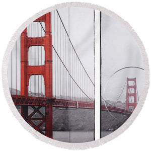 Golden Gate Red - Round Beach Towel - SEVENART STUDIO