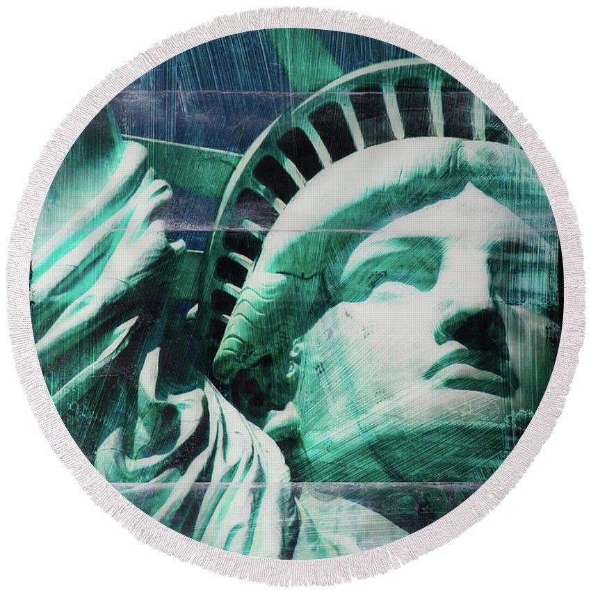 Lady Liberty - Round Beach Towel - SEVENART STUDIO